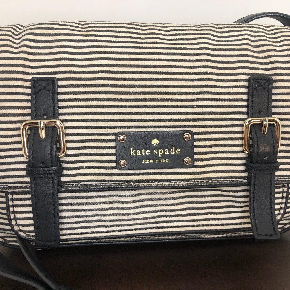 Kate Spade New York Hudson Convertible Striped Canvas and Leather Crossbody Bag - Picture 11 of 14